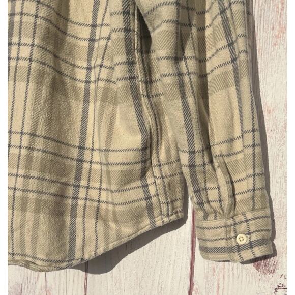 American Eagle Men’s Hooded Plaid Flannel Thick Shirt 90's Fall Holiday Beige XL - Picture 6 of 9